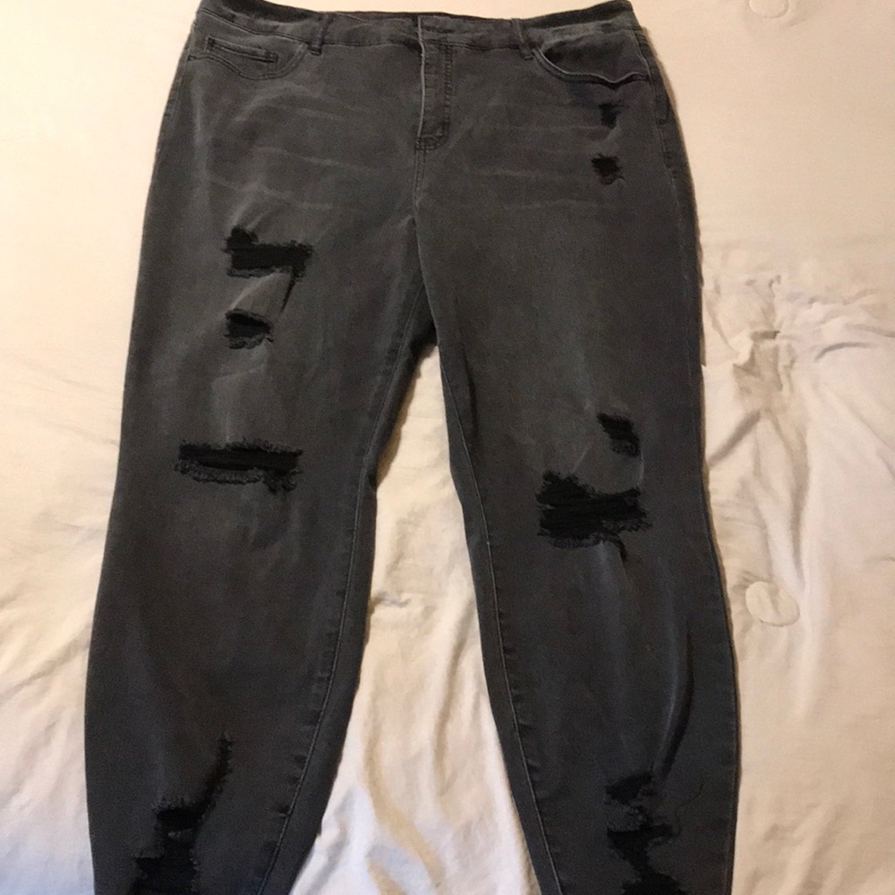 Plus Size 16 Faded Grey Distressed Jeans